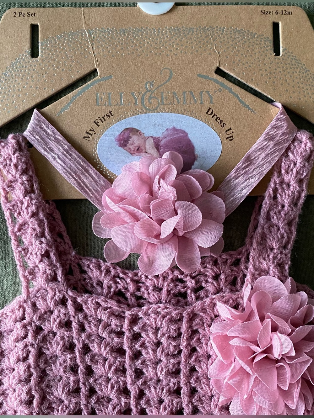 ADORABLE Crochet Flower Tutu Dress with a Matching Headband Set - Size 6-12m